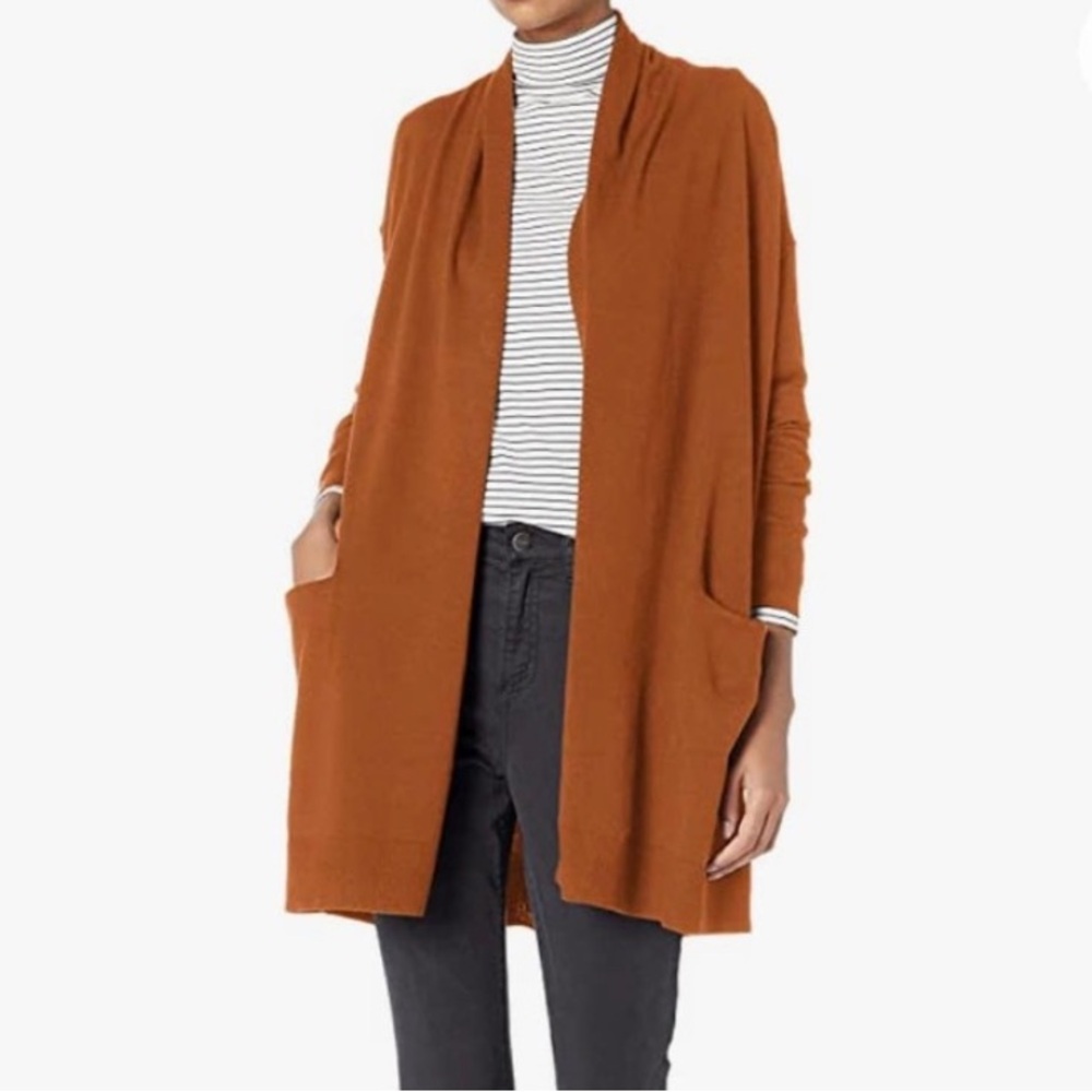 Daily Ritual Caramel/Rust/Pumpkin Open Front Fine Gauge Stretch Cardigan- Size S